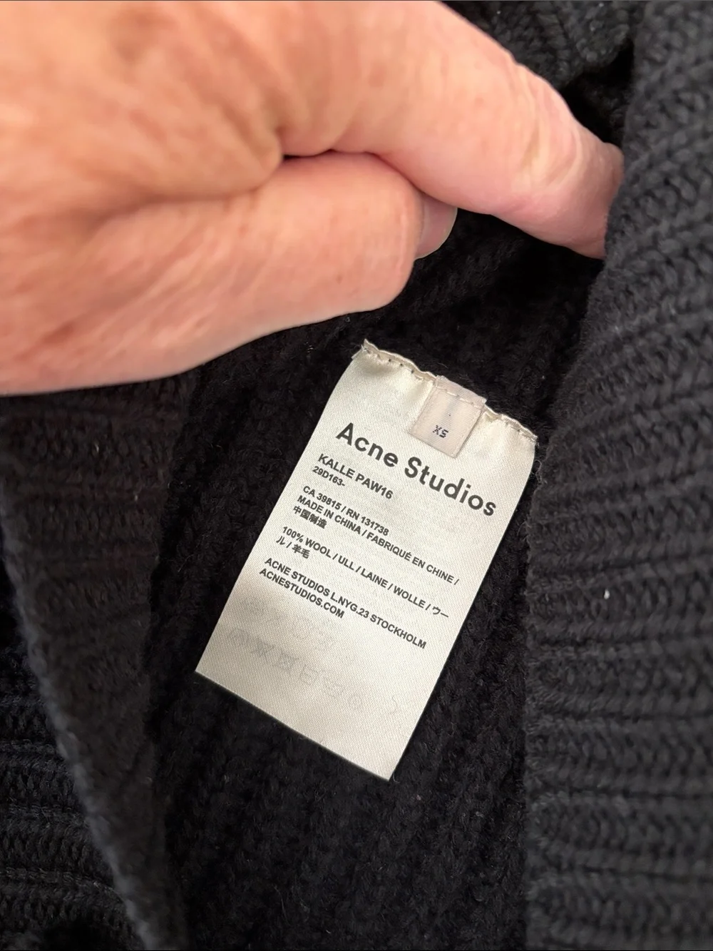 Acne Studios Ladies Ribbed Black 100% Wool Turtleneck Sweater-XS